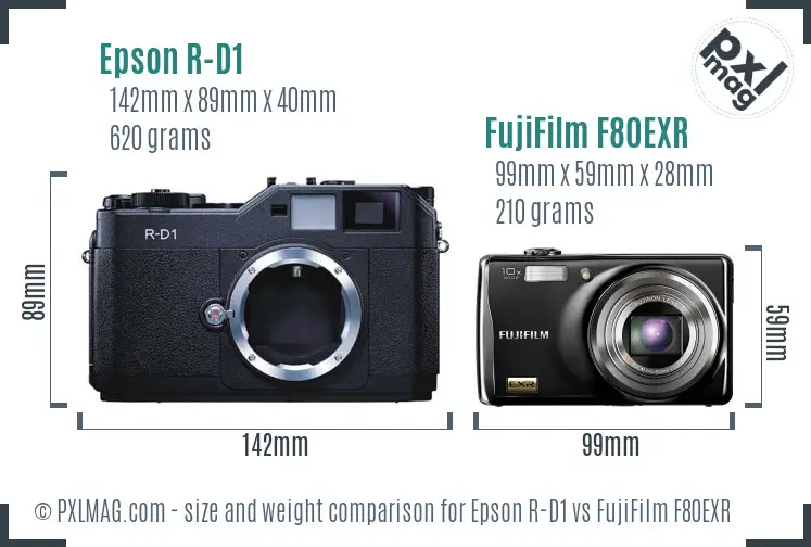 Epson R-D1 vs FujiFilm F80EXR size comparison