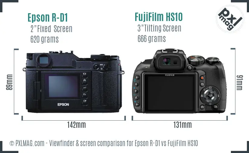 Epson R-D1 vs FujiFilm HS10 Screen and Viewfinder comparison