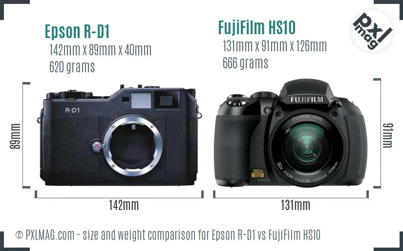 Epson R-D1 vs FujiFilm HS10 size comparison