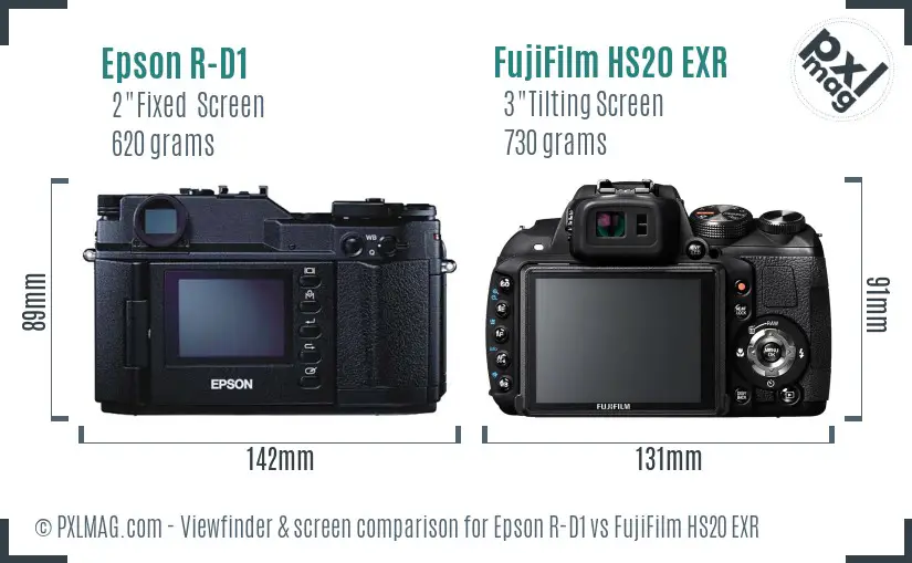 Epson R-D1 vs FujiFilm HS20 EXR Screen and Viewfinder comparison