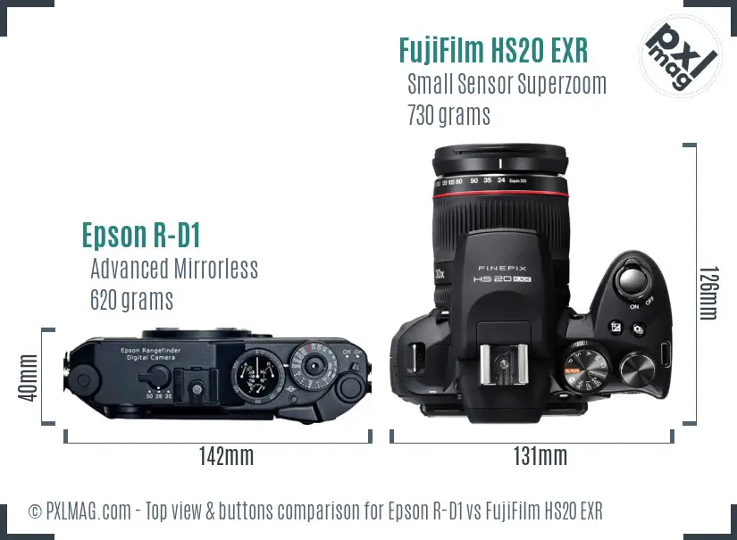 Epson R-D1 vs FujiFilm HS20 EXR top view buttons comparison