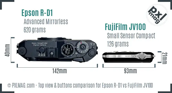 Epson R-D1 vs FujiFilm JV100 top view buttons comparison