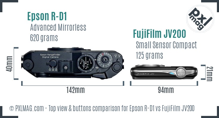 Epson R-D1 vs FujiFilm JV200 top view buttons comparison
