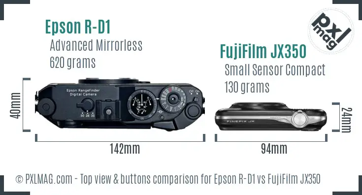 Epson R-D1 vs FujiFilm JX350 top view buttons comparison