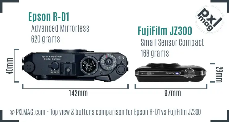 Epson R-D1 vs FujiFilm JZ300 top view buttons comparison