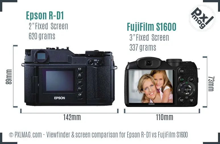 Epson R-D1 vs FujiFilm S1600 Screen and Viewfinder comparison