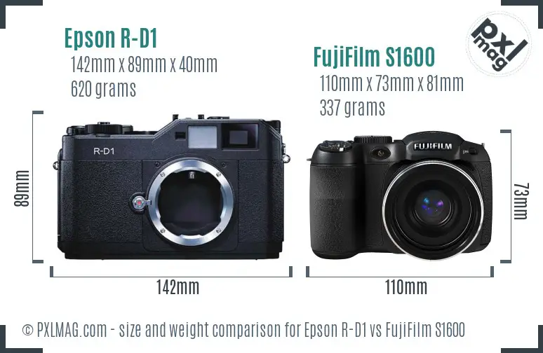 Epson R-D1 vs FujiFilm S1600 size comparison Epson R-D1 vs FujiFilm S1600 size comparison