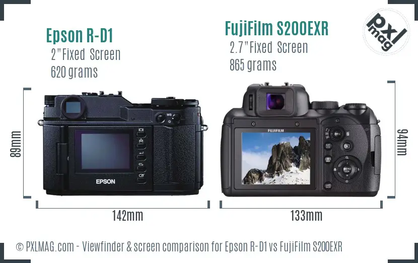 Epson R-D1 vs FujiFilm S200EXR Screen and Viewfinder comparison