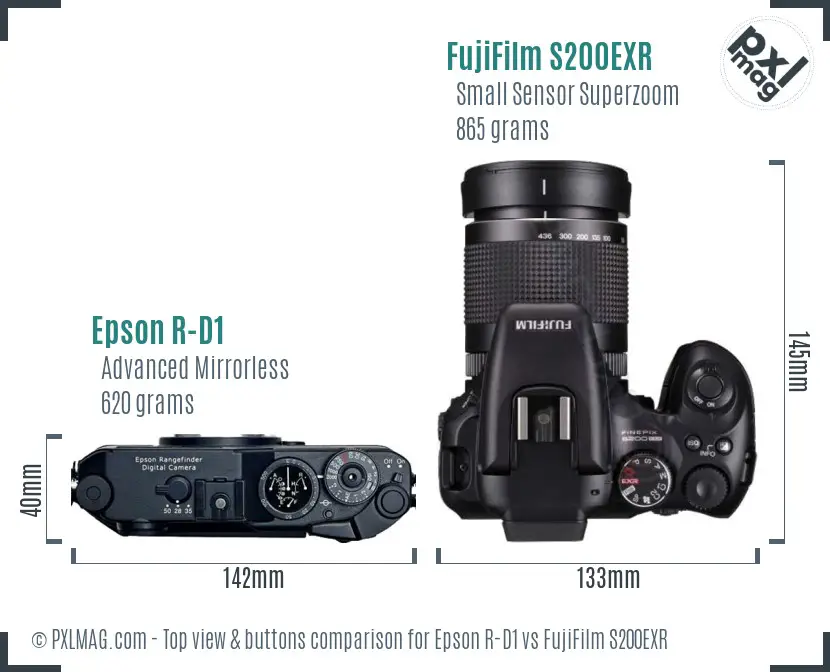 Epson R-D1 vs FujiFilm S200EXR top view buttons comparison