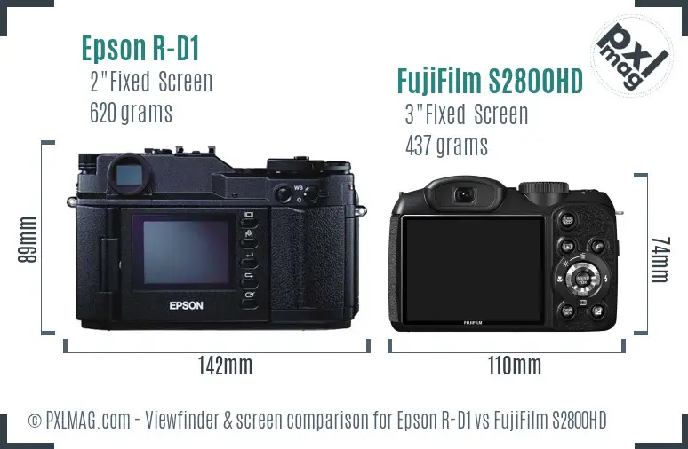 Epson R-D1 vs FujiFilm S2800HD Screen and Viewfinder comparison