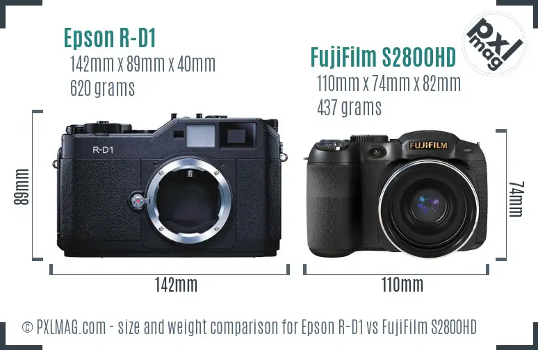 Epson R-D1 vs FujiFilm S2800HD size comparison