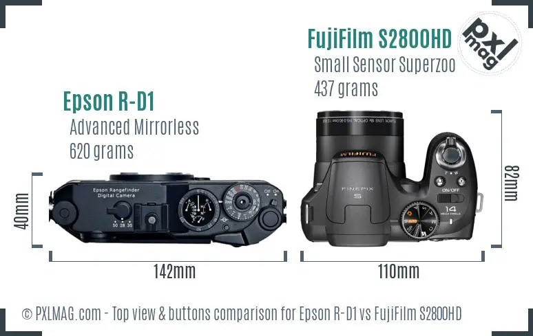 Epson R-D1 vs FujiFilm S2800HD top view buttons comparison