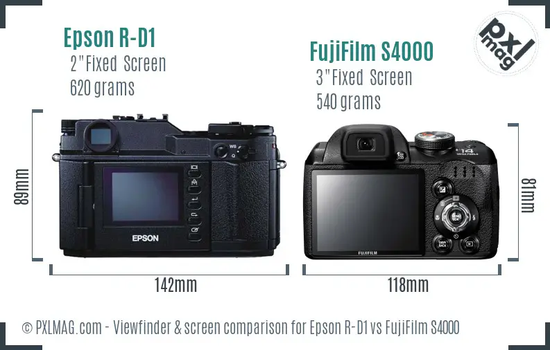 Epson R-D1 vs FujiFilm S4000 Screen and Viewfinder comparison