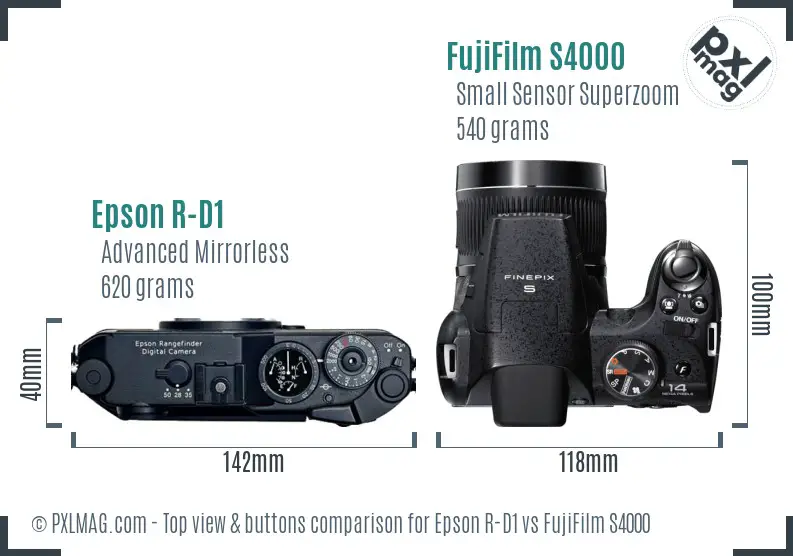 Epson R-D1 vs FujiFilm S4000 top view buttons comparison