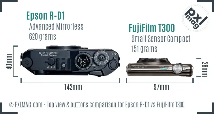 Epson R-D1 vs FujiFilm T300 top view buttons comparison
