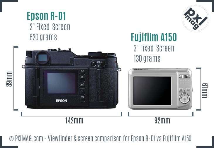 Epson R-D1 vs Fujifilm A150 Screen and Viewfinder comparison