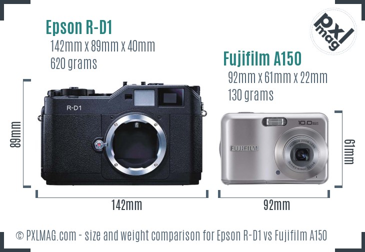 Epson R-D1 vs Fujifilm A150 size comparison