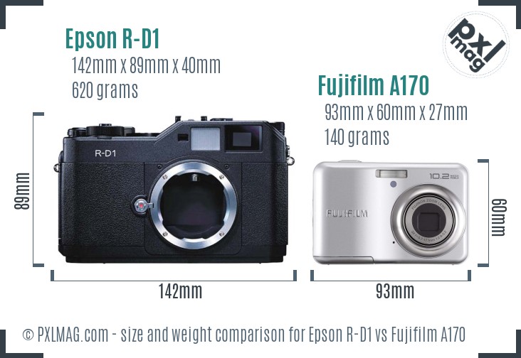 Epson R-D1 vs Fujifilm A170 size comparison