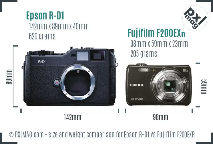 Epson R-D1 vs Fujifilm F200EXR size comparison