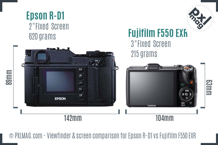 Epson R-D1 vs Fujifilm F550 EXR Screen and Viewfinder comparison