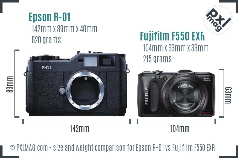 Epson R-D1 vs Fujifilm F550 EXR size comparison