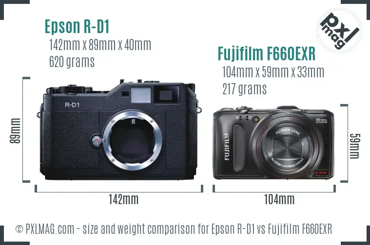 Epson R-D1 vs Fujifilm F660EXR size comparison