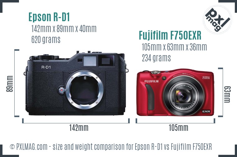 Epson R-D1 vs Fujifilm F750EXR size comparison