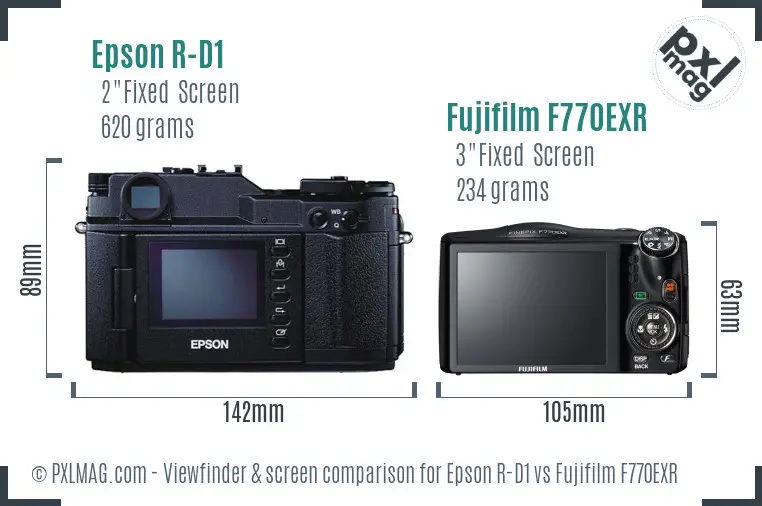 Epson R-D1 vs Fujifilm F770EXR Screen and Viewfinder comparison