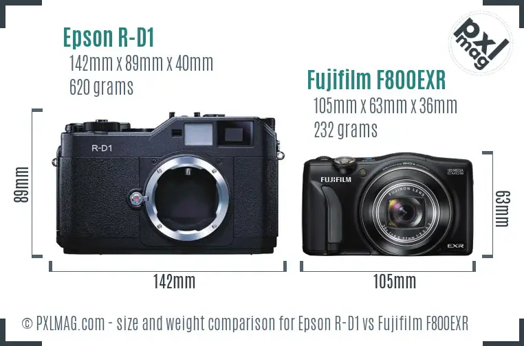 Epson R-D1 vs Fujifilm F800EXR size comparison Epson R-D1 vs Fujifilm F800EXR size comparison