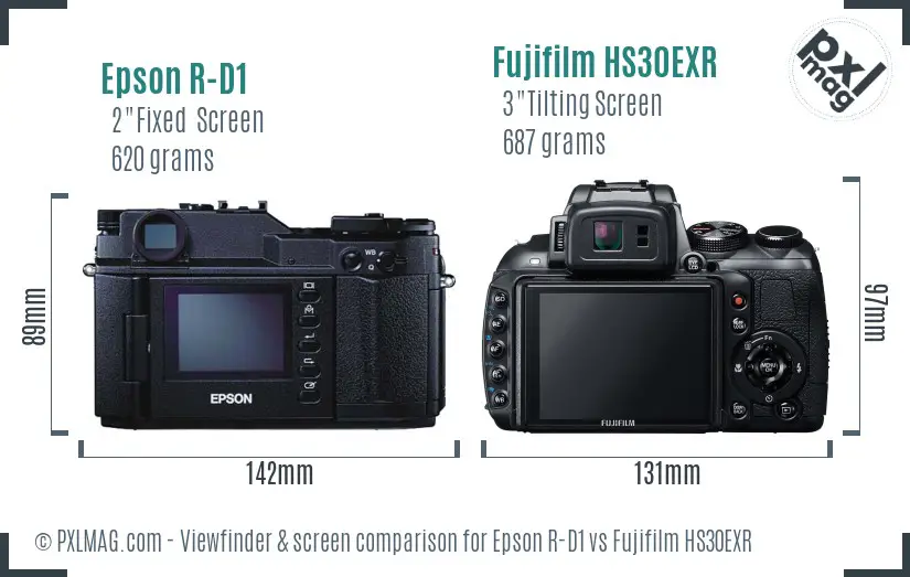 Epson R-D1 vs Fujifilm HS30EXR Screen and Viewfinder comparison Epson R-D1 vs Fujifilm HS30EXR Screen and Viewfinder comparison