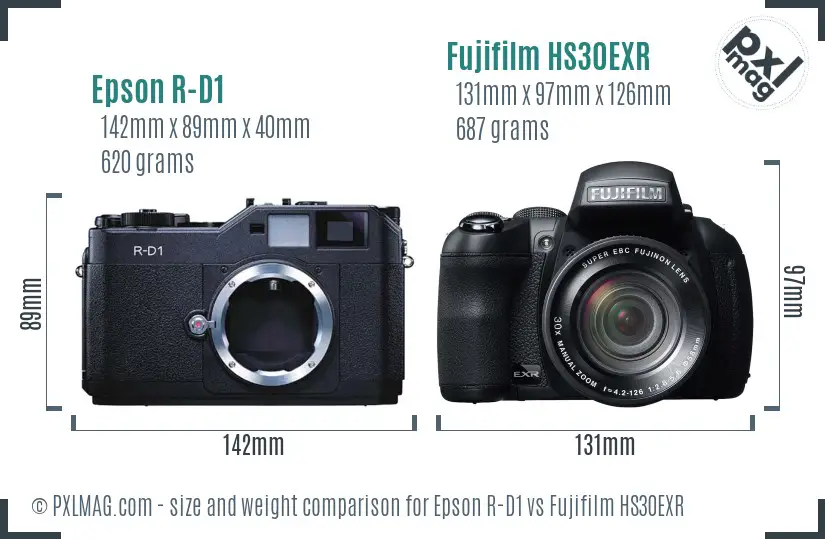 Epson R-D1 vs Fujifilm HS30EXR size comparison Epson R-D1 vs Fujifilm HS30EXR size comparison