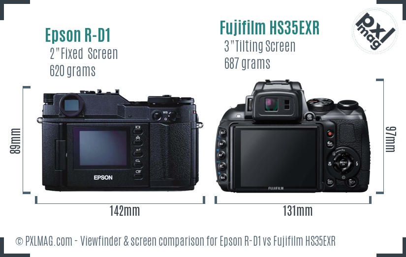 Epson R-D1 vs Fujifilm HS35EXR Screen and Viewfinder comparison