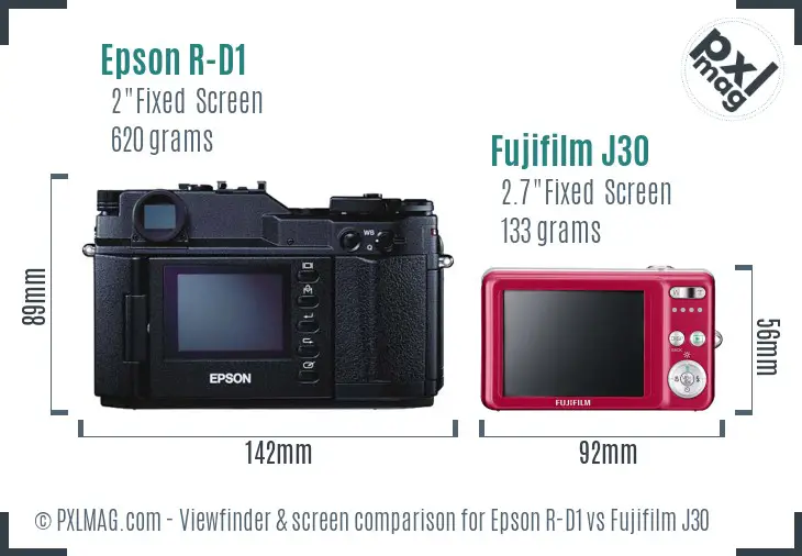 Epson R-D1 vs Fujifilm J30 Screen and Viewfinder comparison