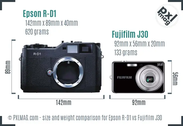 Epson R-D1 vs Fujifilm J30 size comparison