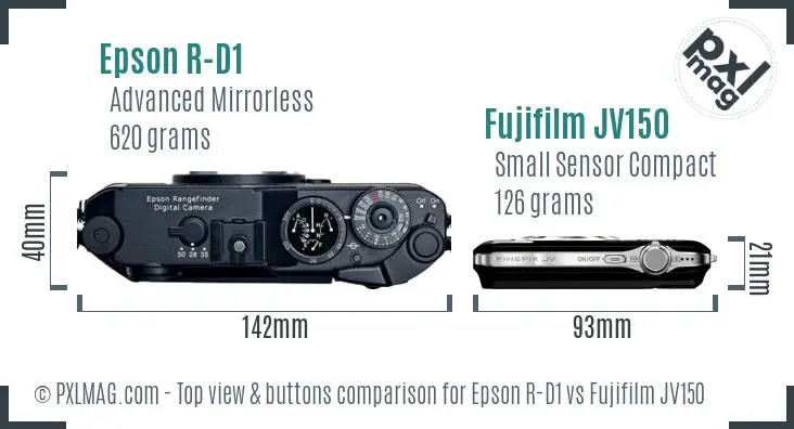 Epson R-D1 vs Fujifilm JV150 top view buttons comparison