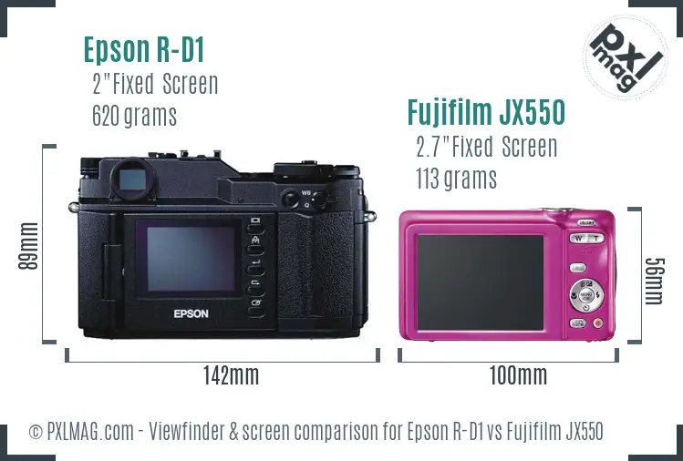 Epson R-D1 vs Fujifilm JX550 Screen and Viewfinder comparison