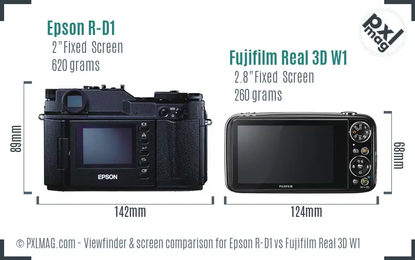 Epson R-D1 vs Fujifilm Real 3D W1 Screen and Viewfinder comparison Epson R-D1 vs Fujifilm Real 3D W1 Screen and Viewfinder comparison