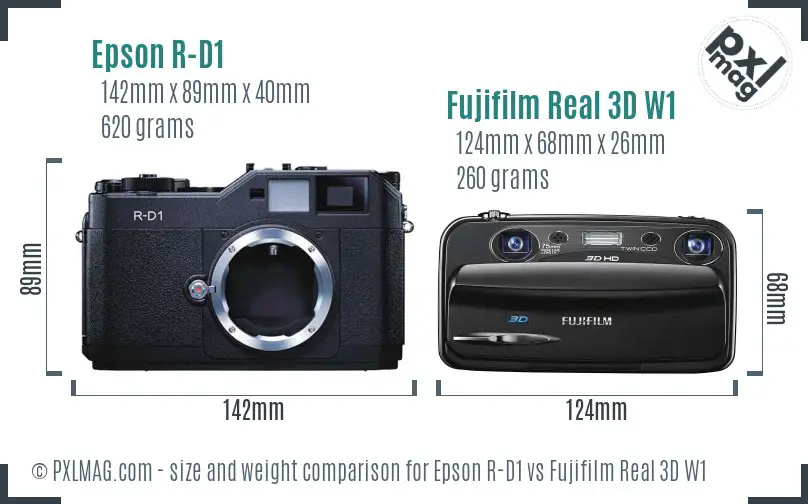 Epson R-D1 vs Fujifilm Real 3D W1 size comparison Epson R-D1 vs Fujifilm Real 3D W1 size comparison