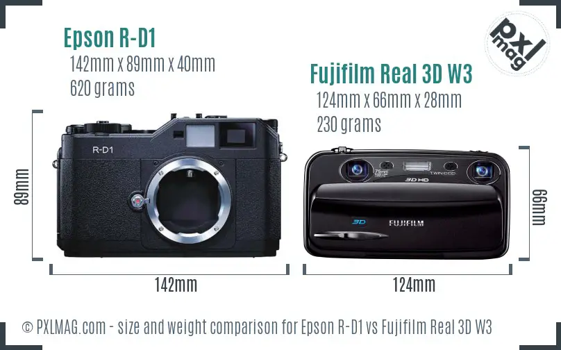 Epson R-D1 vs Fujifilm Real 3D W3 size comparison