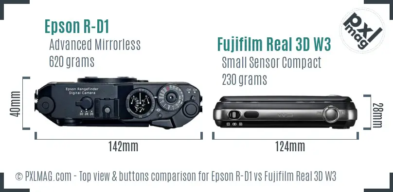 Epson R-D1 vs Fujifilm Real 3D W3 top view buttons comparison