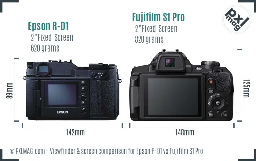 Epson R-D1 vs Fujifilm S1 Pro Screen and Viewfinder comparison