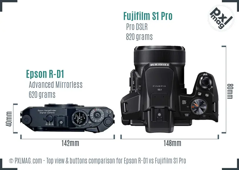 Epson R-D1 vs Fujifilm S1 Pro top view buttons comparison