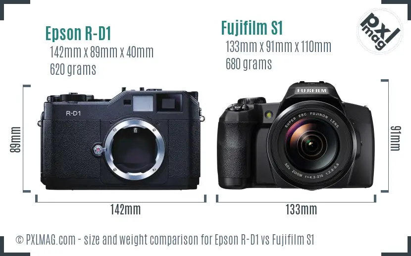 Epson R-D1 vs Fujifilm S1 size comparison