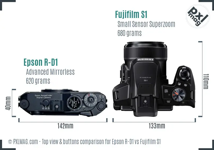 Epson R-D1 vs Fujifilm S1 top view buttons comparison