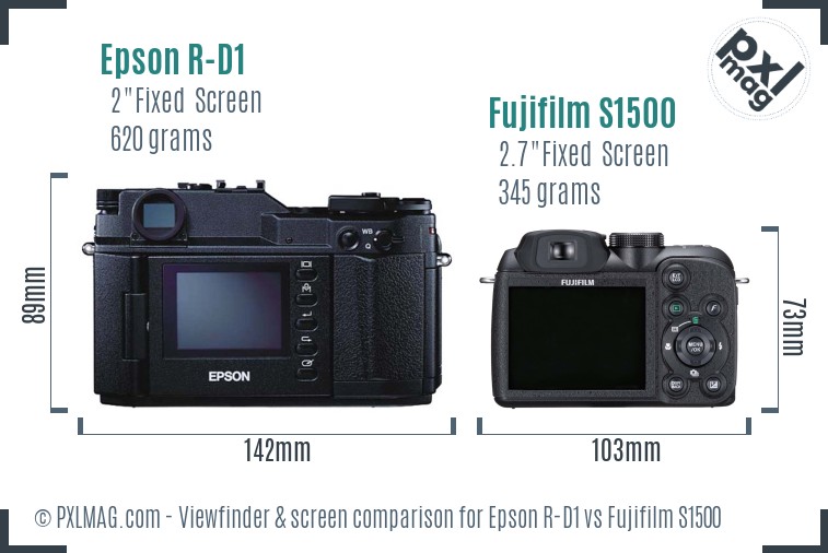 Epson R-D1 vs Fujifilm S1500 Screen and Viewfinder comparison