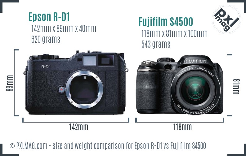 Epson R-D1 vs Fujifilm S4500 size comparison Epson R-D1 vs Fujifilm S4500 size comparison