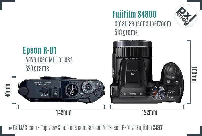 Epson R-D1 vs Fujifilm S4800 top view buttons comparison