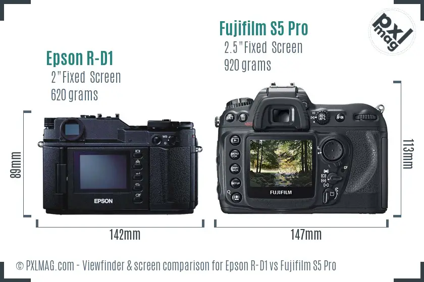 Epson R-D1 vs Fujifilm S5 Pro Screen and Viewfinder comparison Epson R-D1 vs Fujifilm S5 Pro Screen and Viewfinder comparison