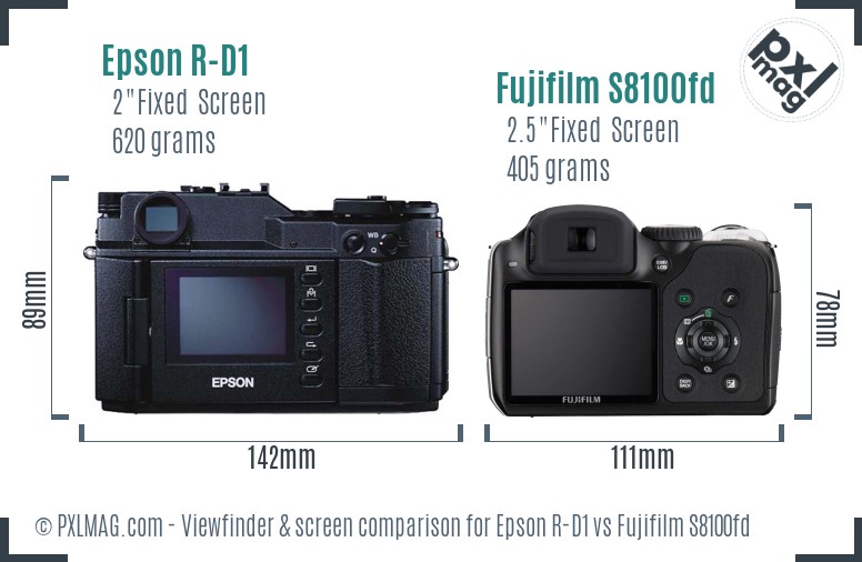 Epson R-D1 vs Fujifilm S8100fd Screen and Viewfinder comparison
