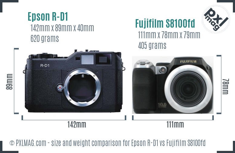 Epson R-D1 vs Fujifilm S8100fd size comparison Epson R-D1 vs Fujifilm S8100fd size comparison